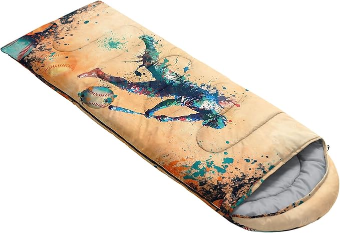 Kids Sleeping Bag for Boys GirlsBasketball Print-Lightweight Warm Portable Outdoor Indoor-Waterproof Cold Weather Resistant Sleeping Bag for Camping Hiking