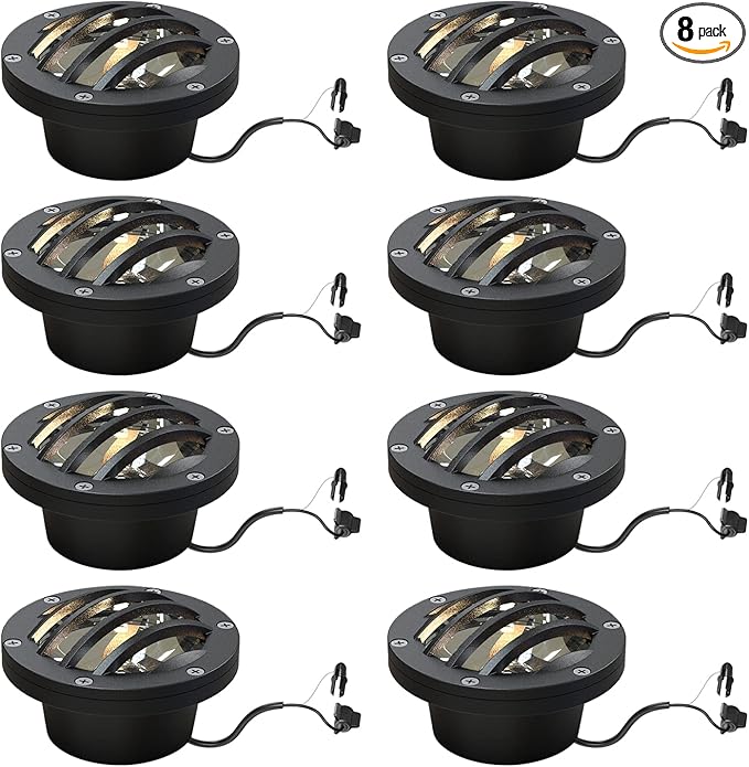 GOODSMANN Landscape Lights 8PK Low Voltage Well Lights 4 Watt 200 Lumen LED Landscape Lighting 2800K Warm White Metal In-Ground Light with Cable Connectors