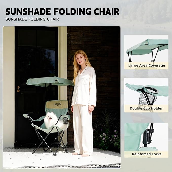 YOUNG WOOD Portable Camping Chair Beach Chair with Shade Canopy Fold Lightweight Oversized for All Easy to Open and Close Without Installation Side Pocket Design for All Outdoor Activities Blue