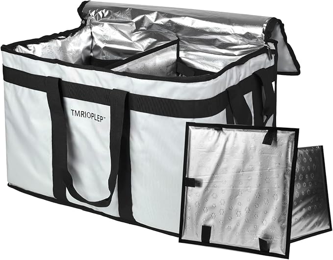 Food Distribution Insulated Bag Insulated Cold Meal Bag with Attached Bottom and Divider for Hot and Cold Food Outside (Partitioned Grye)