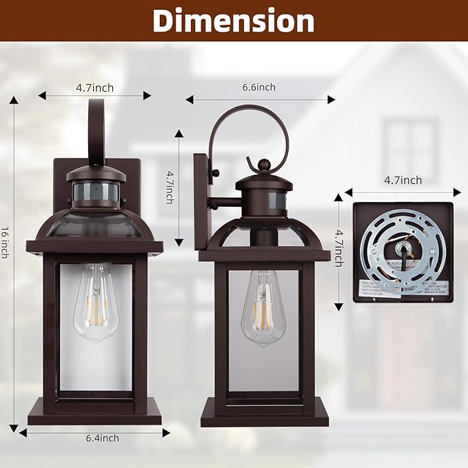 Motion Sensor Outdoor Lights Oil Rubbed Bronze Dusk to Dawn 2-Pack Anti-Rust Exterior Light Fixtures IP65 Waterproof Front Porch Lights Brown Outdoor Sconces Wall Mounted 16 Inch