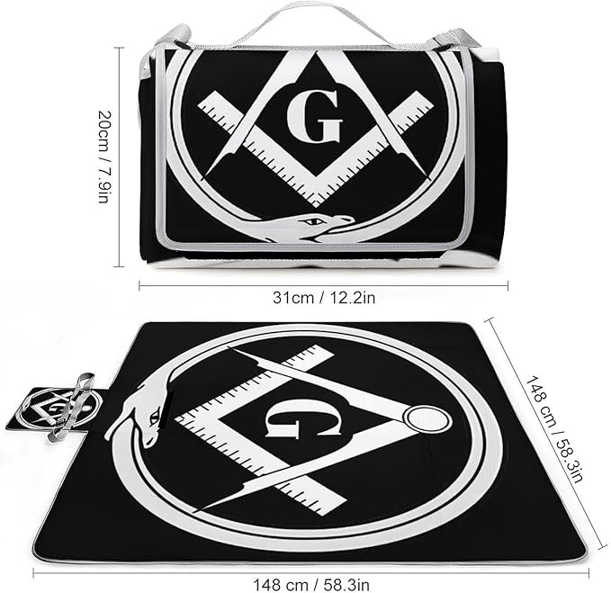 Masonic Faith Hope and Charity Freemason Logo Black Waterproof Outdoor Picnic Blanket Sandproof Beach Mat for Camping Hiking Grass Travelling