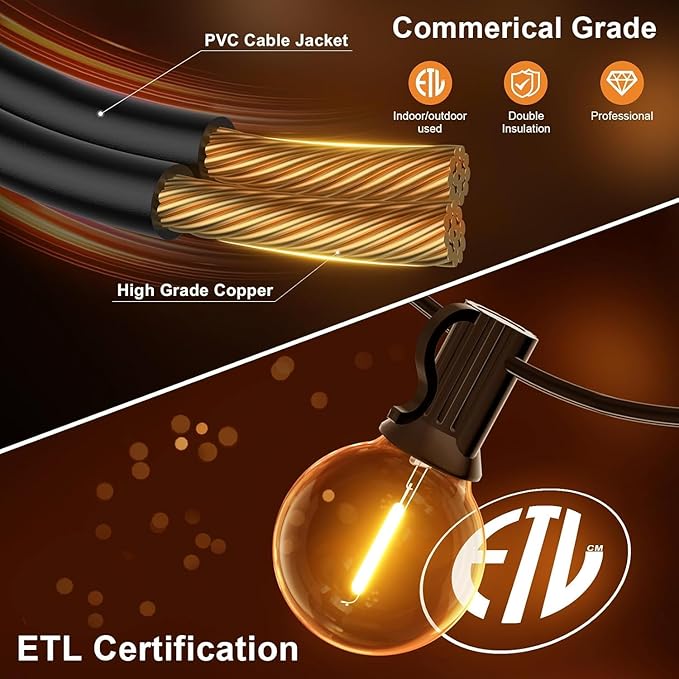 GPATIO Outdoor String Lights 50FT G40 Bulbs Shatterproof Patio Lights Waterproof Dimmable Hanging Outdoor Lights Connectable LED Outside Lights for Backyard Yard Gazebo Porch Party