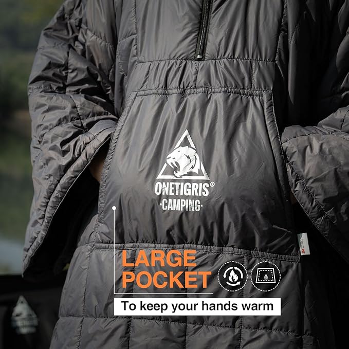 ONETIGRIS Camping Blanket Poncho with with Recycled Synthetic InsulationWearable Hoodie Blanket | Ultralight Water-Resistant Warm Camping Blanket for Outdoor Hiking Stadium