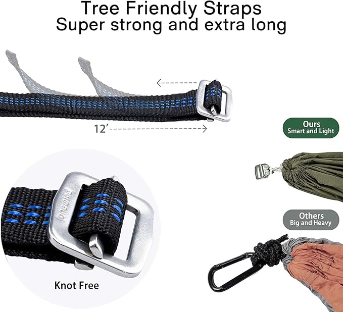 OneWind 11ft Portable Camping Hammock with Mosquito Net Adjustable Ridgeline Double Hammock with 2*12Ft Tree Straps Coyote Brown