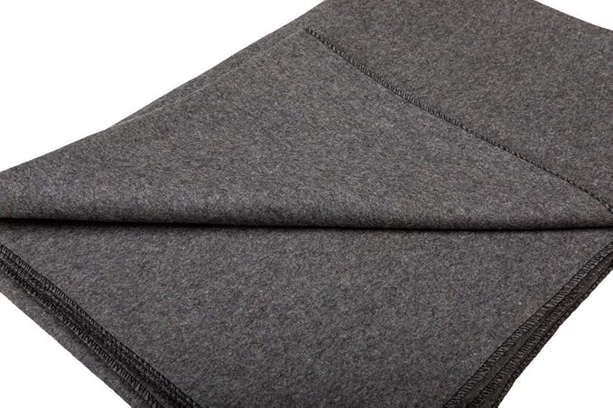 Farm Blue Wool Survival Emergency Blanket - Military Style 80” x 62” - Thick &amp Lightweight Army Camping - Large Camp Survival Blankets - Store in Car Hiking Backpacking &amp Festivals (Charcoal
