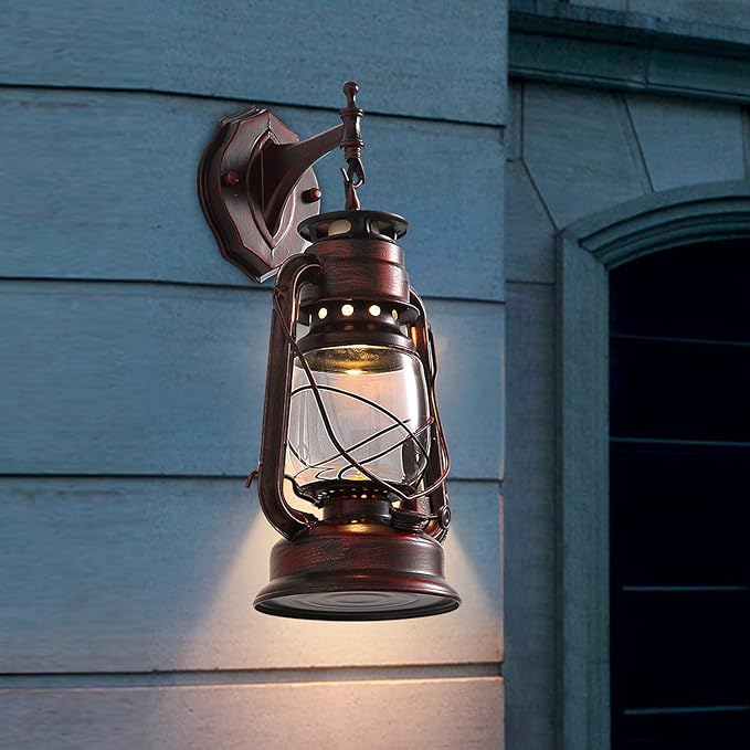 Rustic Wall Sconce Lantern Light Vintage Wall Light Fixture with E26 Basewith Glass Shade Waterproof Wall Mounted Lighting Fixture with Frosted Shade for Porch Garage Room W7 x H15