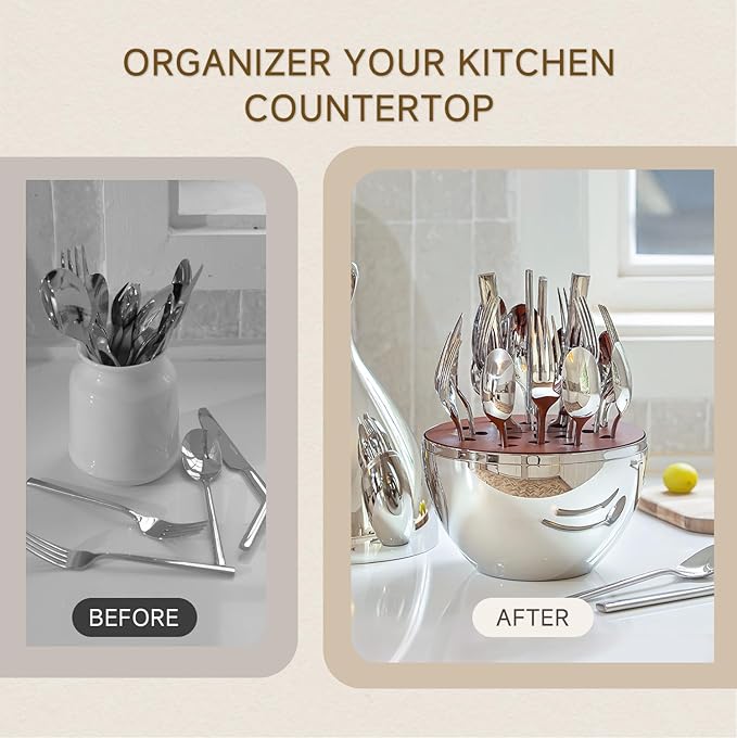 KINGSTONE Silverware Set with Waterdrop Storage Organizer 20-Piece Forged Flatware Cutlery Set in Gift Box Premium Stainless Stee Service for 4 Mirror Polished Ideal for Kitchen Wedding Gift