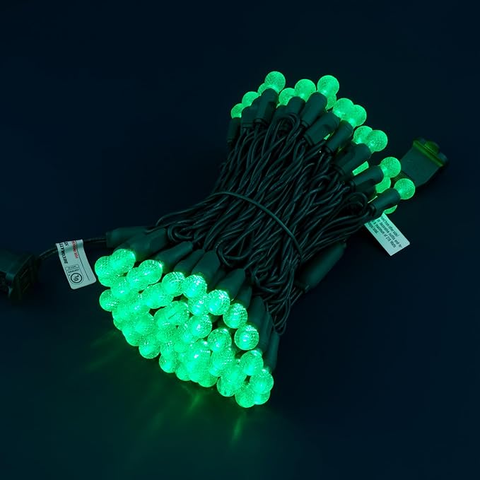 100 Green Raspberry One-Piece LED Christmas Lights 33 ft Green Cord High Waterproof UL Certified G12 Outdoor String Lights