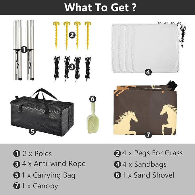 Animal HorseCamping Sun Shelters 9.2 x 10.5 FT Beach Canopy Tent Sun Shade with Carrying Bag for Camping Trips Fishing Backyard Fun or Picnics 21341673