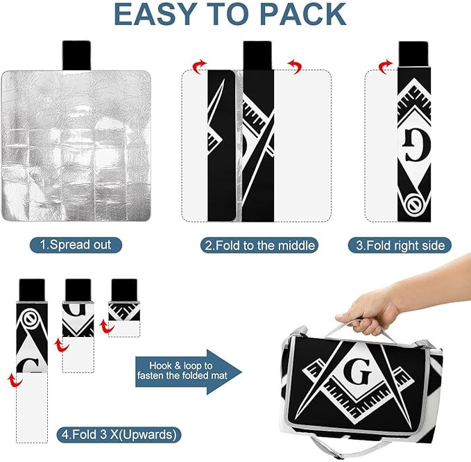 Masonic Faith Hope and Charity Freemason Logo Black Waterproof Outdoor Picnic Blanket Sandproof Beach Mat for Camping Hiking Grass Travelling
