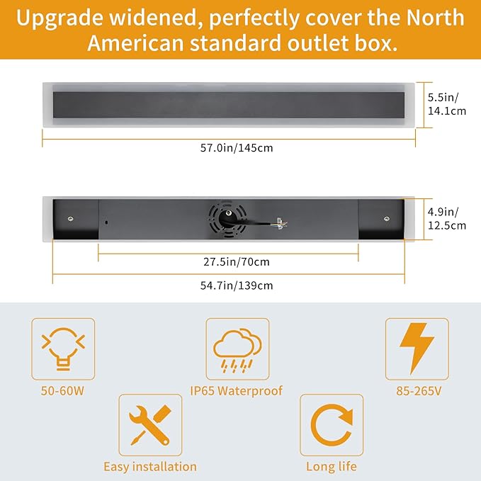 Upgrade Widened 2 Pack 57inch Long Modern Outdoor Wall Light Dimmable 3000K-6000K IP65 Waterproof Exterior Wall Sconces 50W Black LED Wall Mount Light for Home Yard Garden with Remote Control