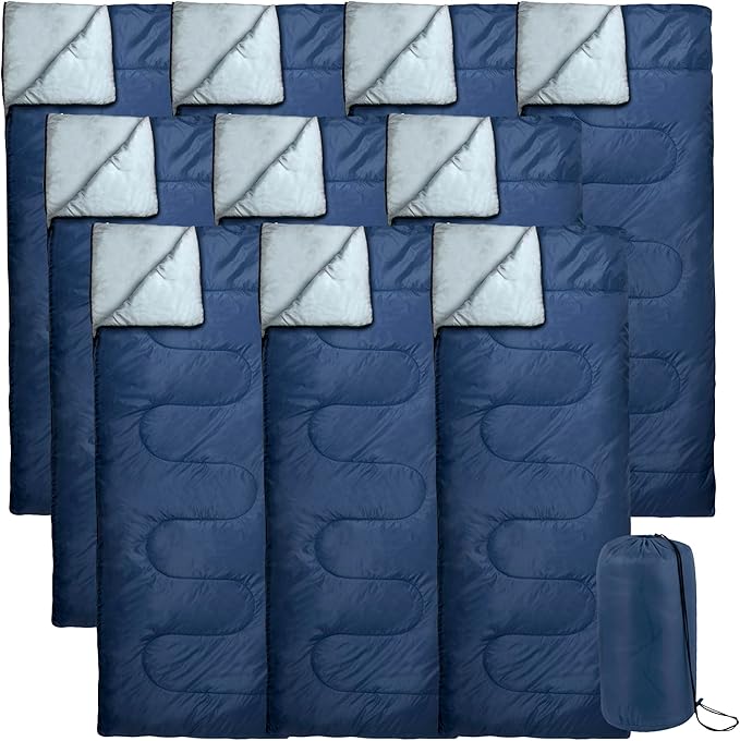 Bulk 10 Pack Envelope Sleeping Bags 4 Seasons Warm or Cold Lightweight Indoor Outdoor Sleeping Bags for Adults Backpacking Camping