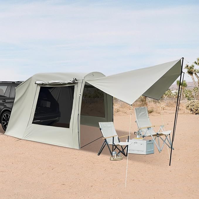 SUV Camping TentFoldable Car Awning Outdoor Tent with 3 Storage BagsCar Tent Attachment for Camping15.91x7.87x6.4 Ft