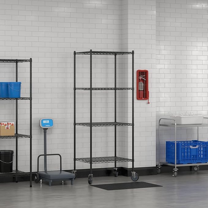 Commercial NSF Listed Black Epoxy Mobile Wire Shelving Kit 24 x 30 x 80 with 4 Shelves Perfect for Warehouse Walk-in Refrigerator Freezer Grocery Store Restaurant Dishroom