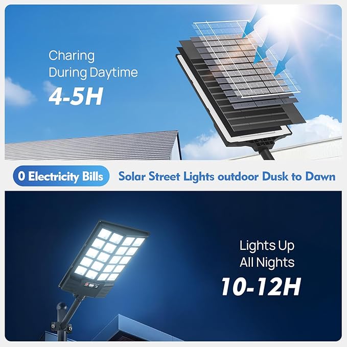 Solar Street Light with Remote Waterproof Motion Sensor Flood Light Dusk to Dawn Outdoor Security Lighting for Yard Garden Pathway (1 Pack)