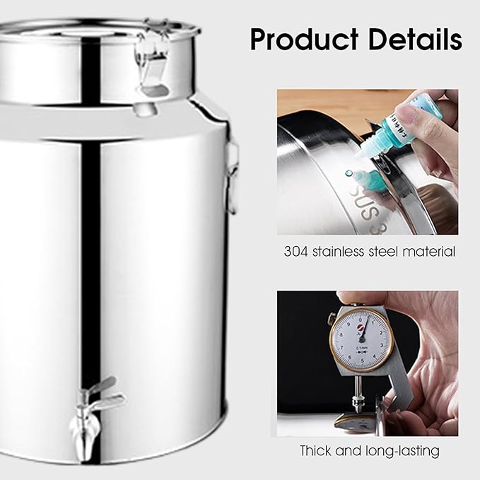 Milk Can 5L Stainless Steel Water Dispenser Honey Bucket with Spout Locking Sealed Lid for Wine Cooking Oil Milk Grains