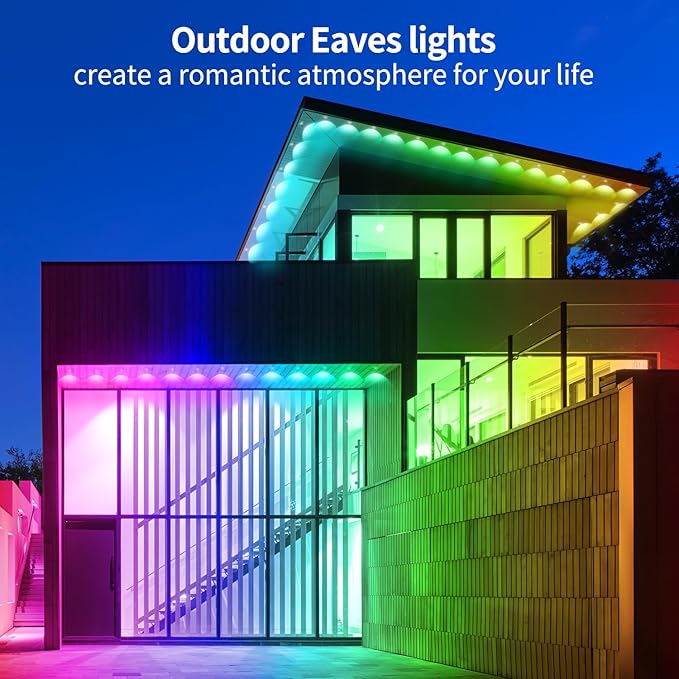 100ft Permanent Outdoor LightRGB Eaves Lights with App Control RemoteDIY IP67 Waterproof Under Eave LightingOutside led Lights for ChristmasGardenHouse Decorations