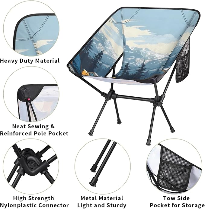 Honeybaby Folding Camping Chair Mountain Forest Car Camping Chairs Lightweight Portable Chair Outdoor Foldable Chairs for Camping Travel Picnic Beach Hiking