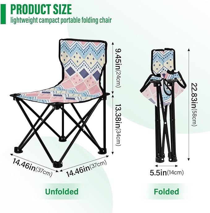 Boho Retro Blue and White Stripes Foldable Backpacking Chairs Ultra Lightweight Camp Chair Carry Bag Included Travel Chairs for Adults for Travel Camp