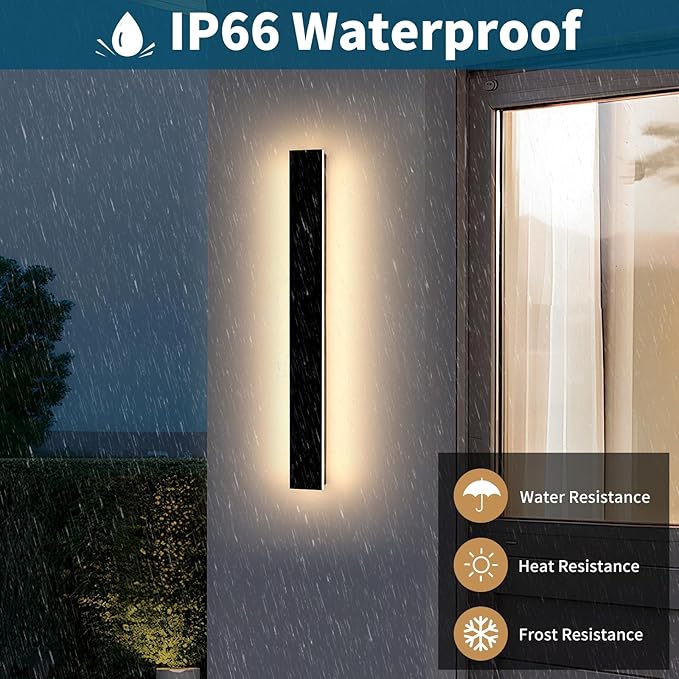Modern Outdoor Wall Light 39inch Exterior Wall Sconces 3000K Warm White Light Black Minimalist Style White Acrylic Panel IP65 Long Garage Lighting Fixtures for Gardens Front Porch