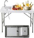 Portable Folding Table Camping Sink Table Portable Camping Folding Desk Food Cleaning and Cutting Outdoor Picnic/Camping Table with Sink Faucet