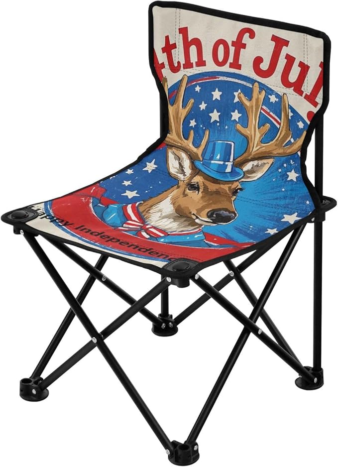 4th of July Independence Day Red and Blue Elk Compact Beach Chairs for Adults Ultra Lightweight Backpacking Chair Includes Carry Bag Lawn Chair for Lawn Camp