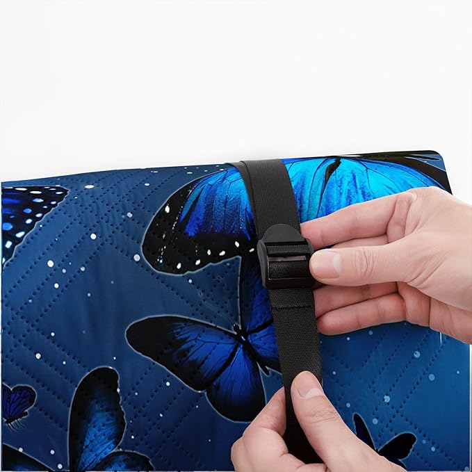 Outdoor Picnic Blanket Portable Ultrasonic Waterproof Picnic Cartoon Butterfly Blue Printed Camping Beach Mat for Sand and Wet Grass Hiking (Cartoon Butterfly S