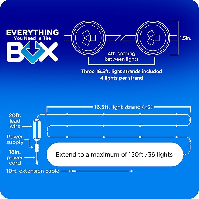 Enbrighten Vibe Eternity Accent Permanent Outdoor Lights for House 50ft 12 RGBWIC LEDs Wide Spacing 94lm Tunable White Everyday Eave Lighting Smart App Works with Alexa Google Home 85709