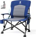 EVER ADVANCED Oversized Folding Camping Chair for Adults with Adjustable Lumbar Support Heavy Duty Chair with Side Pockets Portable Collapsible Quad Chair for Outside