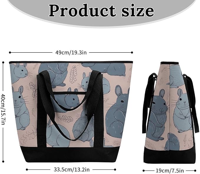 Insulated Shopping BagLarge Reusable Cooler Bags Blue Chinchillas Printed Foldable Shopping BagTravel Waterproof Shoulder Bag