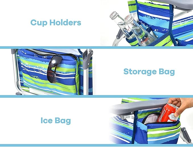 Goplus Beach Chair Folding Backpack Beach Chairs for Adults with 5 Positions Head Pillow Cooler Bag Towel Bar Cup Holders Sunbath Sling Tanning Lounge Foldable Layout Camping Chairs