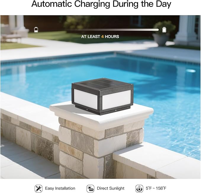 Solar Post Lights Waterproof 11.8 Solar Pillar Lights Outdoor Modern Gate Column Lights Large Square Solar Lantern 3000K LED Entrance Column Lamp for Deck Patio Outside Pool Stone Pillars