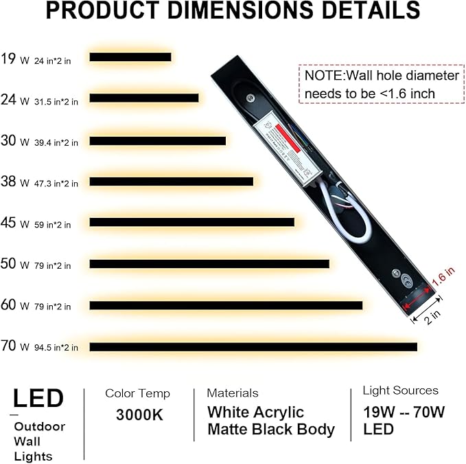 39inch 2 Pack Outdoor Wall Lights Black LED Exterior Light Fixtures Wall Mount Modern Outdoor Sconce Long LED Linear Outside Lighting for Garage Front Door 3000K