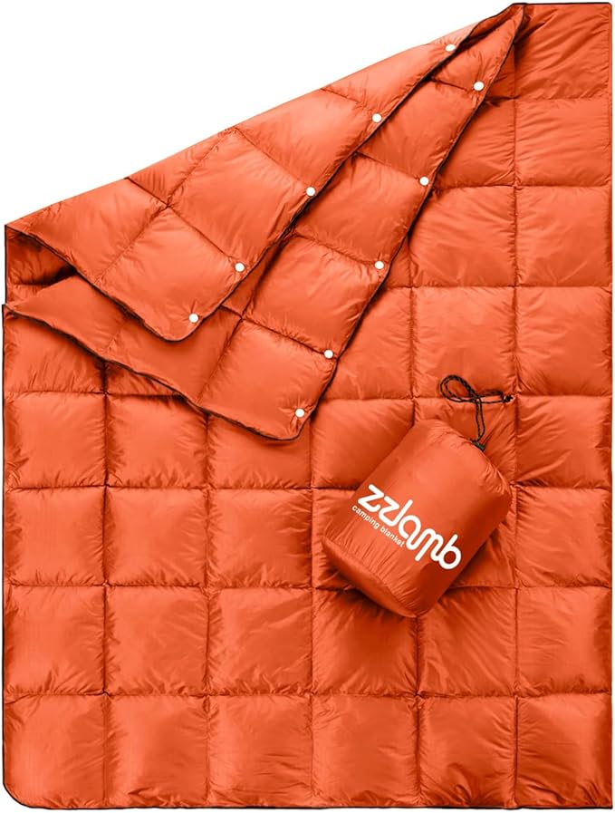 zzlamb Puffy Down Camping Blanket Water-Repellent Down Throw Travel Blanket Portable for Outdoor Light Warm Quilt for Couch Plane Car Theater Stadium Picnic RV Backpacking Hammock