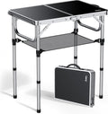 Anbte 2ft Folding Camping Table with Storage Net 3 Adjustable Heights Small Folding Table Portable &amp Lightweight with Carry Handle for Camping Fishing Picnic Beach Outdoor 22.8x 15.7 Silver