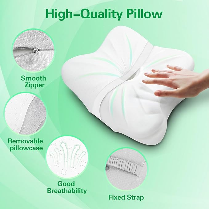 SAHEYER Memory Foam Travel Cervical Pillow Small Camping Pillows for Sleeping with Strap Neck Support Camping Gear Accessories - Travel Essentials for Sleeping Backpacking Hammock Gray