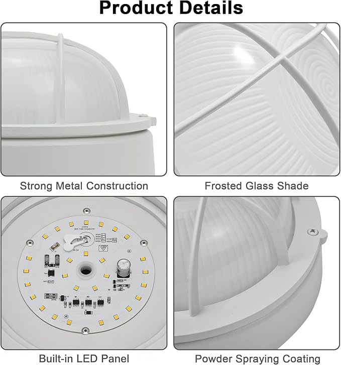 2 Pack 8 Bulkhead LED Light-White Round Nautical Lights 8 LED Sauna Light Fixture 3000K1500 LM15W Nautical Bulkhead Outdoor Light White Round