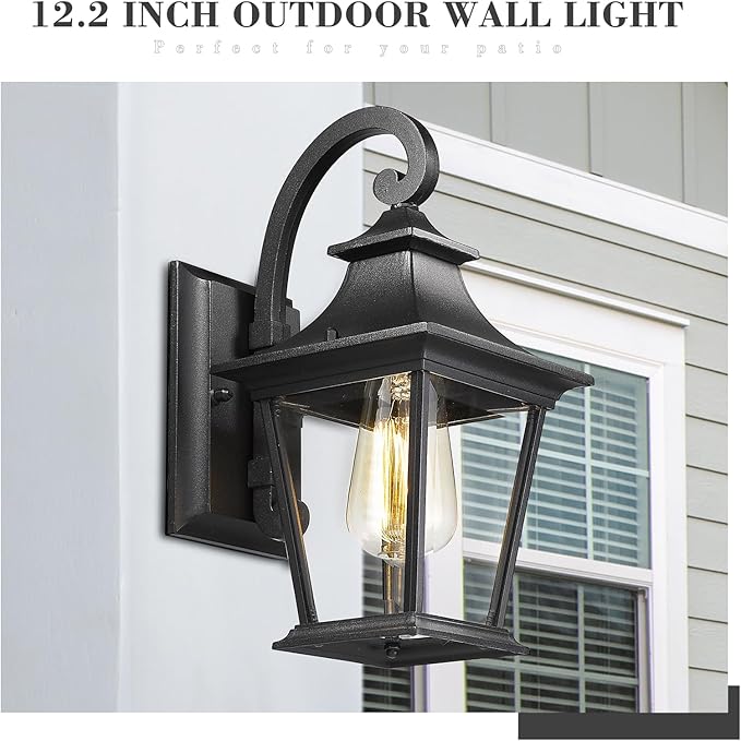 Emliviar Outdoor Wall Lights 2 Pack - Exterior Porch Lights Wall Mount in Black Finish with Clear Glass XE219B-2PK BK