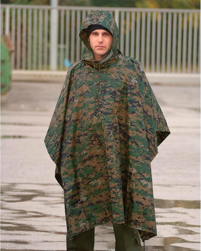Mil-Tec Adult Ripstop Wet Weather Lightweight Waterproof Multi-Use Rain Poncho with Hood - Use as Bivouac Sack Shelter Tent