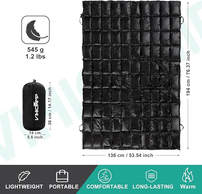 Down Camping Blanket - Packable Lightweight Outdoor Blanket Warm Compact Backpacking Quilt for Cold Weather Water-Resistant Puffer Blanket Ideal for Travel Hammock Outdoor Adventures