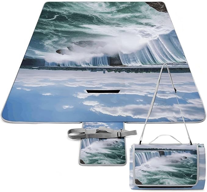 Niagara Falls Beach BlanketPortable Waterproof Picnic Blanket58.3''x 58.3'' Extra Large Picnic Mat for BeachCamping Grass Lawn Park Accessorie for Festival BBQ