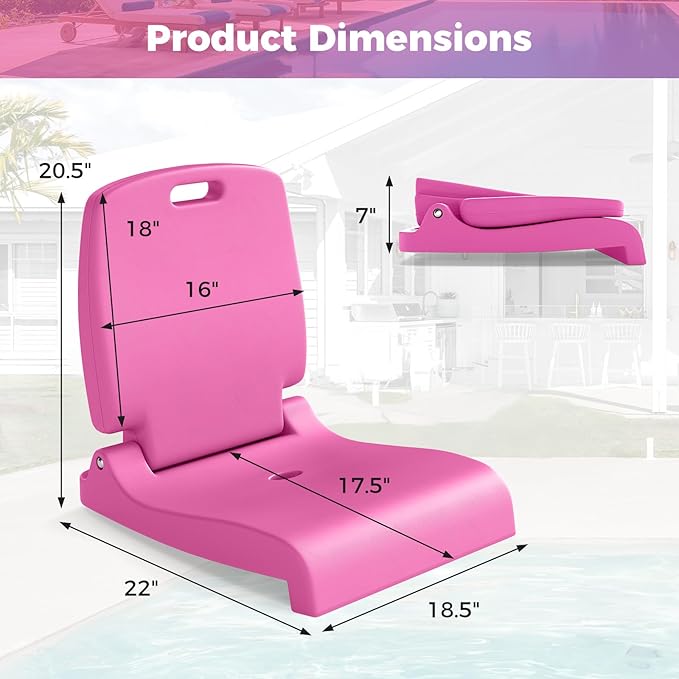 GYMAX Foldable Poolside Chairs for Edge of Pool Portable Pool Chair with Handle Drainage Hole Lightweight Folding Flip Seat for Beaches Camping Fishing Tailgating Lawn (Bright Pink1)