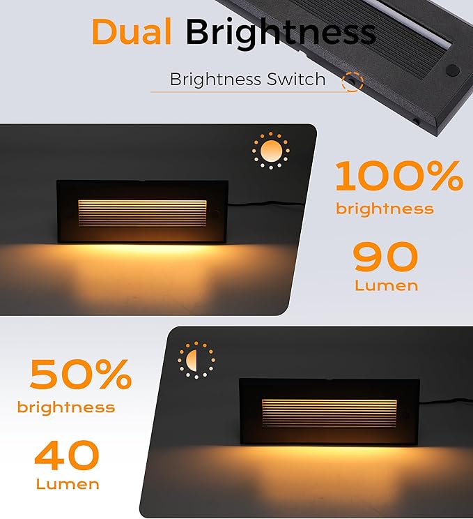 [6 Pack] Cloudy Bay 9 Inch 5CCT Low Voltage LED Outdoor Step Lights 12V-15V 3W/5W Dual-Bright Selectable Landscape Stair LightsExterior Deck Lights AluminumMetal Black