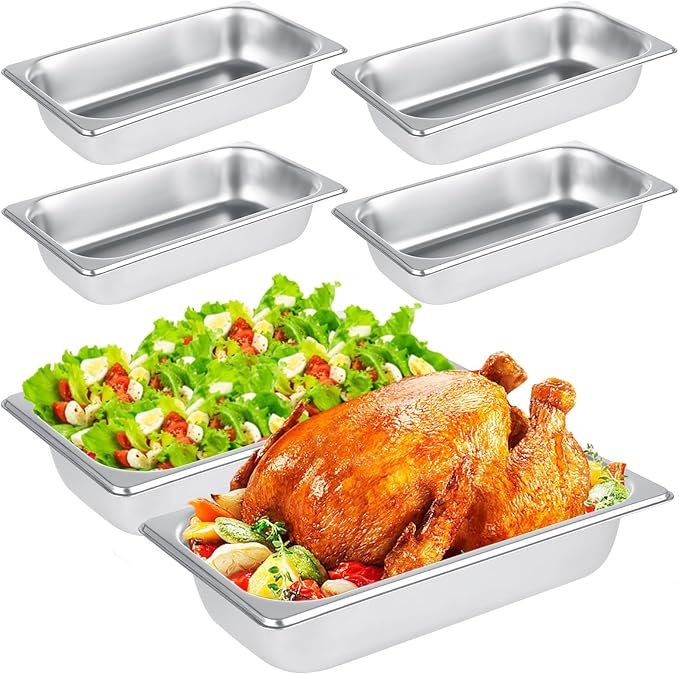 LANIAKEA 6PCS Hotel Pans Stainless Steel Steam Table Pan Restaurant Supplies 1/3 Size x 2.5 inch Deep Stainless Steam Table Pans Hotel Pan Trays for Food Party Catering Supplies