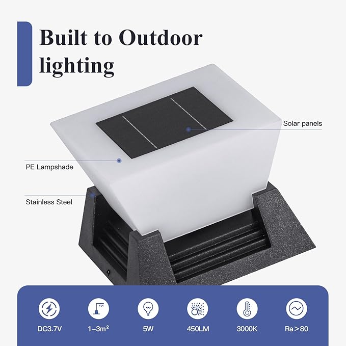 11.02 Modern Outdoor Post Lights 3000K LED Solar Lamp Post Light IP54 Solar Pillar Lights Outdoor Waterproof Square Outside Light Columns Column Lighting for Patio Fence Deck Garden Driveway