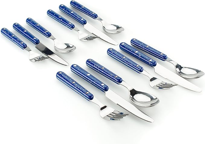 GSI Outdoors Pioneer 12 Piece Cutlery Set Camping Flatware - Blue