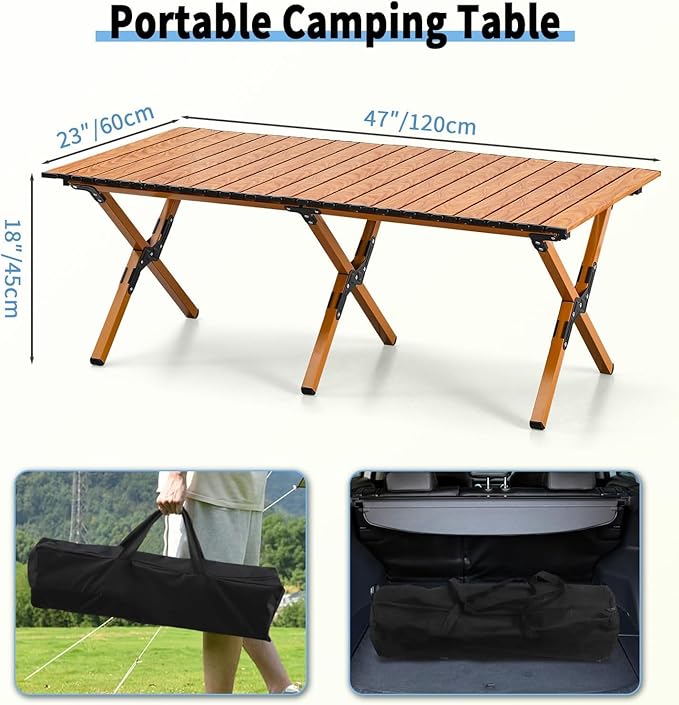 Roll-Up Camping Table: Low Picnic Table Foldable and Portable for Outdoor Grill - Beach Folding Table with Carrying Bag