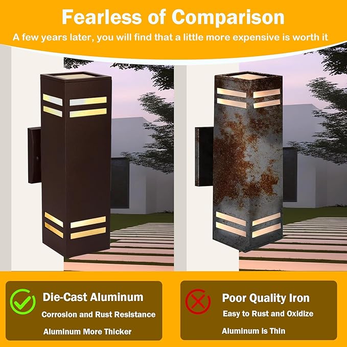 Dusk to Dawn Outdoor Wall Light Brown Exterior Up Down Lights Outdoor Light Fixture Porch Lights Wall Mount 2 Pack IP65 Aluminum Modern Outside Lights for House Front Door Porch