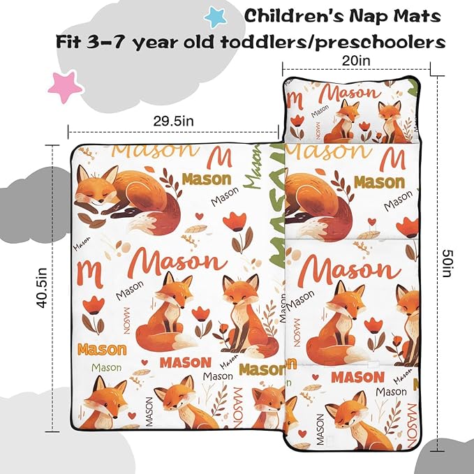 Personalized Toddler Nap Mat – Custom Name Sleeping Bag with Pillow &amp Blanket Roll-Up Nap Mats for Daycare